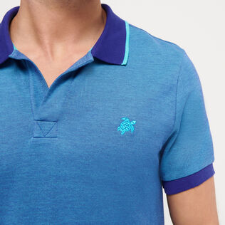 Men Changing Cotton Pique Polo Shirt Solid Azure details view 1