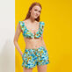 Pantalón corto de baño con cintura plana y estampado Butterflies para mujer Laguna vista frontal desgastada
