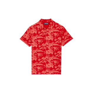 Men Cotton Polo Printed Lightening Flower Poppy red front view