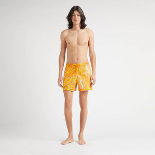 Men Stretch Short Swim Trunks Palm Leaves Mango front worn view