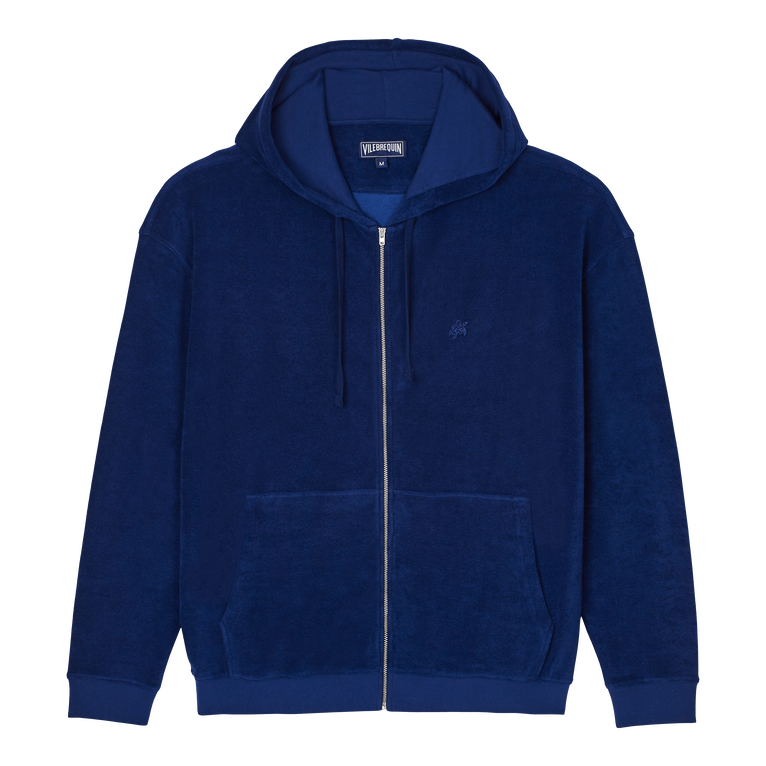 Men Terry Full Zip Hooded Sweatshirt Solid - Jibe - Blue - Size M - Vilebrequin