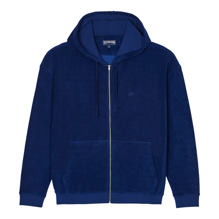Men Terry Full Zip Hooded Sweatshirt Solid - Jibe - Blue