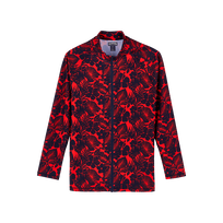 Men Zipped Long Sleeves Rashguard Flowers Poppy red front view