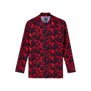 Men Zipped Long Sleeves Rashguard Flowers Poppy red front view