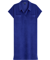 Women Terry Polo Dress Solid Purple blue front view