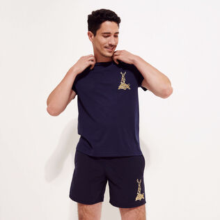 Men Others Embroidered - Men Cotton T-Shirt Embroidered The year of the Rabbit, Navy details view 2