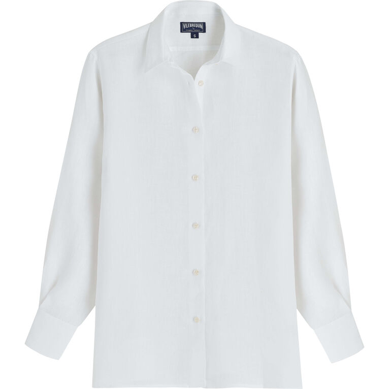 Women Solid Linen Shirt- Vilebrequin X Angelo Tarlazzi - Lisandra - White - Size L - Vilebrequin