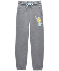 Pantalon jogging en coton hibiscus brodé Anthracite chine vue de face