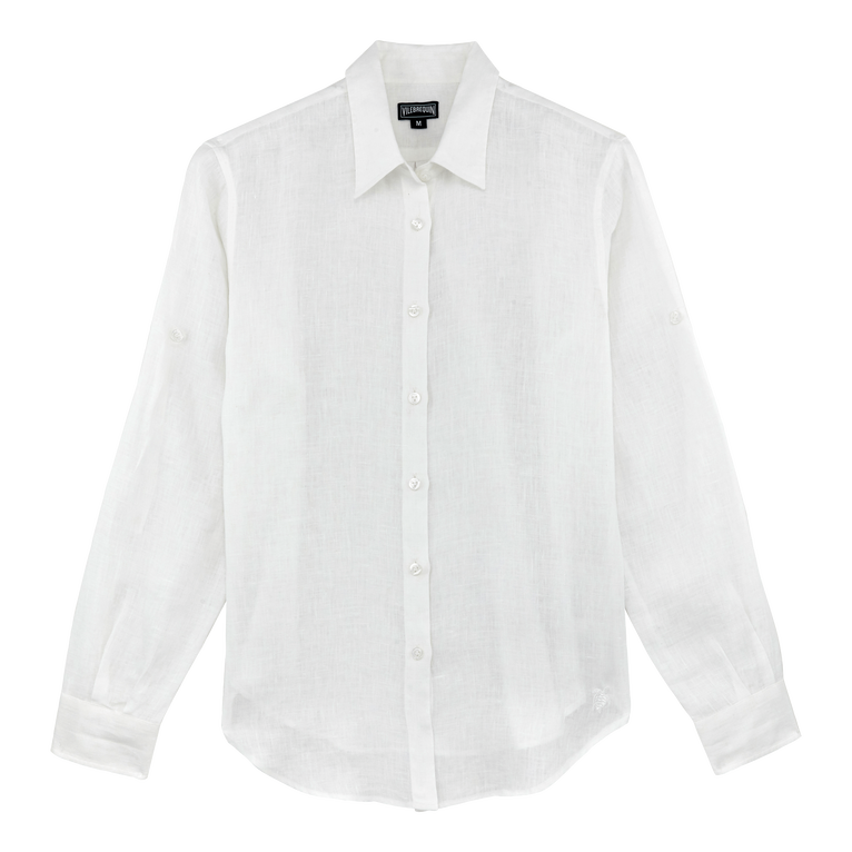 Women Long Sleeves Linen Shirt Solid - Fondant - White - Size XL - Vilebrequin