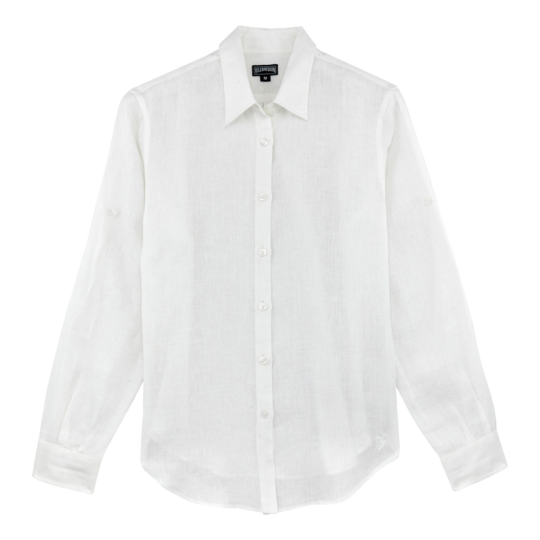 Women Long Sleeves Linen Shirt Solid - Fondant - White