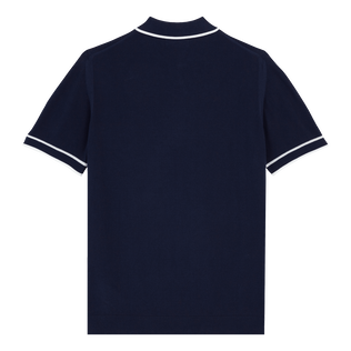 Men Knit Cotton Polo Solid Navy back view