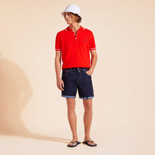 Men Organic Knit Cotton Polo Solid Poppy red details view 1