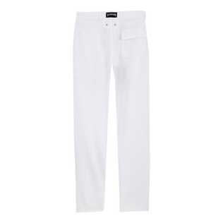 Men Linen Pants Straight Solid White back view