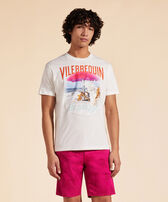 Men Cotton T-Shirt Wave on VBQ Beach Off white front worn view