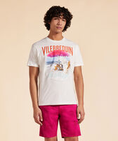 Camiseta de algodón con estampado Wave on VBQ Beach para hombre Off white vista frontal desgastada