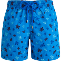 Maillot de bain homme brodé Ronde des Tortues Bleu neon vue de face