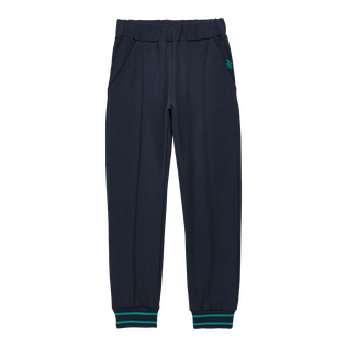 Boys Cotton Jogger Pants Rayures Navy front view