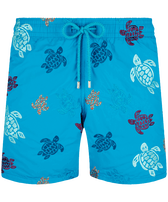 Men Swim Shorts Embroidered Ronde Des Tortues - Limited Edition Lazuli blue front view
