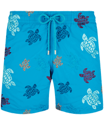 Men Swimwear Embroidered Ronde Des Tortues - Limited Edition Lazulii blue front view