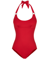 Bestickter Plumetis Badeanzug für Damen Moulin rouge Vorderansicht