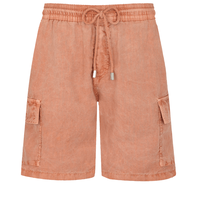 Men Linen Bermuda Shorts Mineral Dye - Bermuda - Baie - Orange - Size XXXL - Vilebrequin