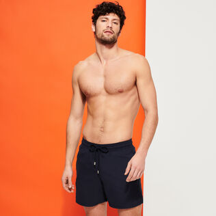 Men Swim Trunks Solid Black front worn view