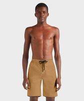 Men Tencel and Cotton Bermuda Shorts Satin Mocha front worn view