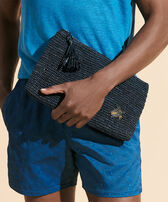 Raffia Unisex Beach Pouch Navy men front worn view