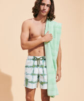 Cotton Beach Towel Natural Mineral Dye Water green front worn view