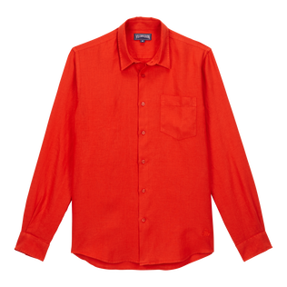 Men Linen Shirt Solid Poppy red 正面图