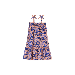 Vestido en gasa de algodón orgánico con estampado Disco Butterfly para niña Blush vista frontal