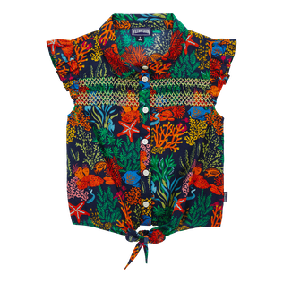 Chemise fille Fonds Marins Multicolores Bleu marine vue de face