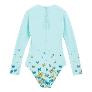 Damen Einteiler Bedruckt - Langärmeliger Butterflies Rashguard-Badeanzug für Damen, Lagune Rückansicht