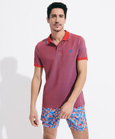 Men Cotton Changing Color Pique Polo Shirt Earthenware 正面穿戴视图