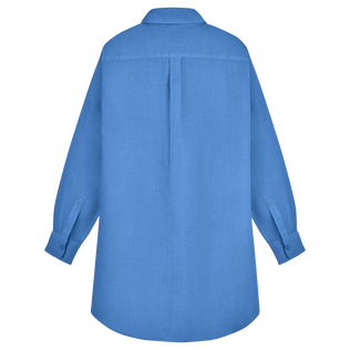 Women Linen Shirt Dress Solid Jeans blue back view