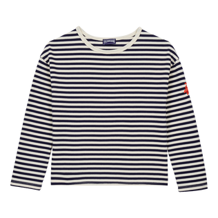 Camiseta a rayas para niño Marino / blanco vista frontal