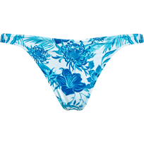 Women Tanga Bikini Bottom Tahiti Flowers White front view