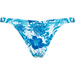 Women Tanga Bikini Bottom Tahiti Flowers White front view
