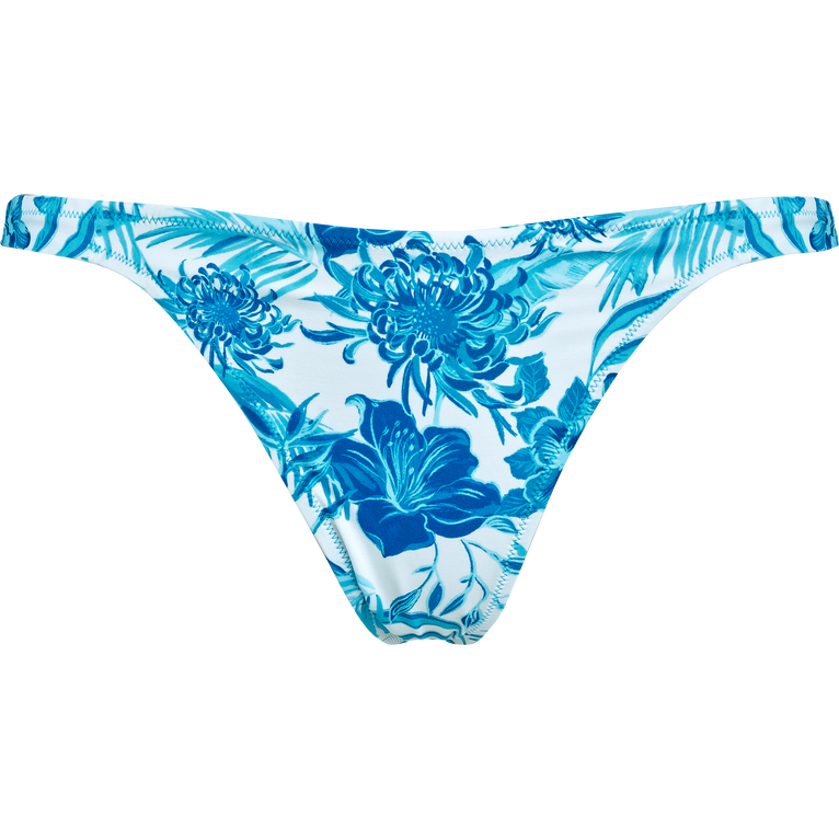 Women Tanga Bikini Bottom Tahiti Flowers - Swimming Trunk - Fraz - White - Size L - Vilebrequin