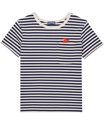 T-shirt a righe bambino Blu marine/bianco vista frontale