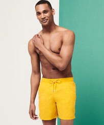 Men Classic Solid - Men Swim Trunks Solid, Yellow front worn view