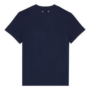 Camiseta de algodón orgánico con tortuga bordada para hombre Azul marino vista trasera