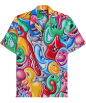 Men Linen Bowling Shirt Faces In Places - Vilebrequin x Kenny Scharf Multicolor front view