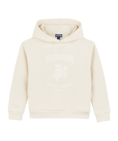 男童定位徽标装饰抓绒连帽运动衫 Off white 正面图