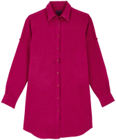 Vestido camisero de lino de color liso para mujer Morado vista frontal