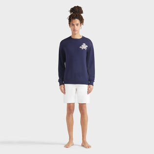 Men Crewneck Cotton Cashmere Sweater Turtle Ink front worn view