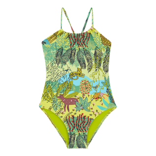 Bañador de una sola pieza con estampado Jungle Rousseau para niña Jengibre vista frontal