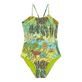 Bañador de una sola pieza con estampado Jungle Rousseau para niña Jengibre vista frontal