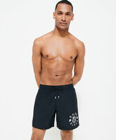 Men Embroidered Swim Shorts Black Solid - Vilebrequin x BAPE® BLACK Black front worn view