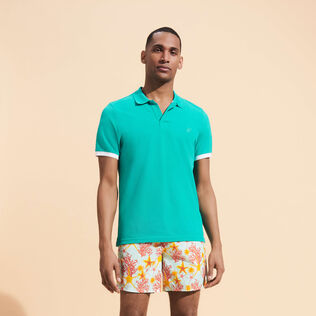 Men Cotton Pique Polo Shirt Solid Tropezian green details view 2